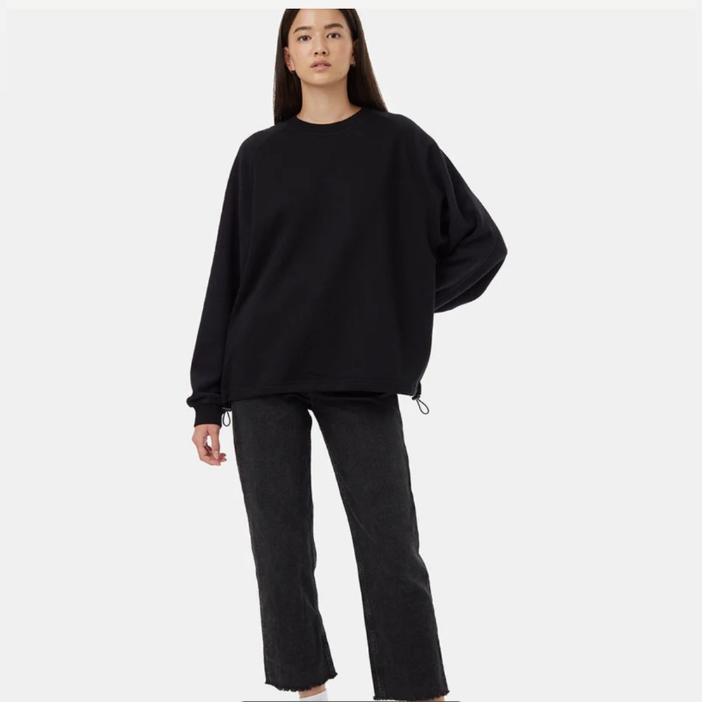 TENTREE Organic Cotton Bungee Hem Crewneck Black Long Sleeve Sweatshirt S